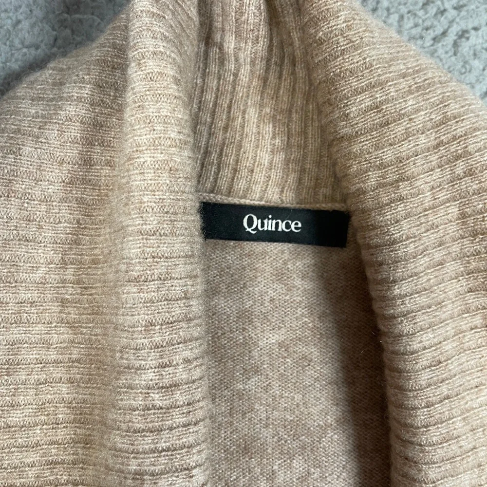 Quince Open Cashmere Cardigan Womens S Oatmeal Tan Tight Knit Drape Fit Luxury - Picture 2 of 8